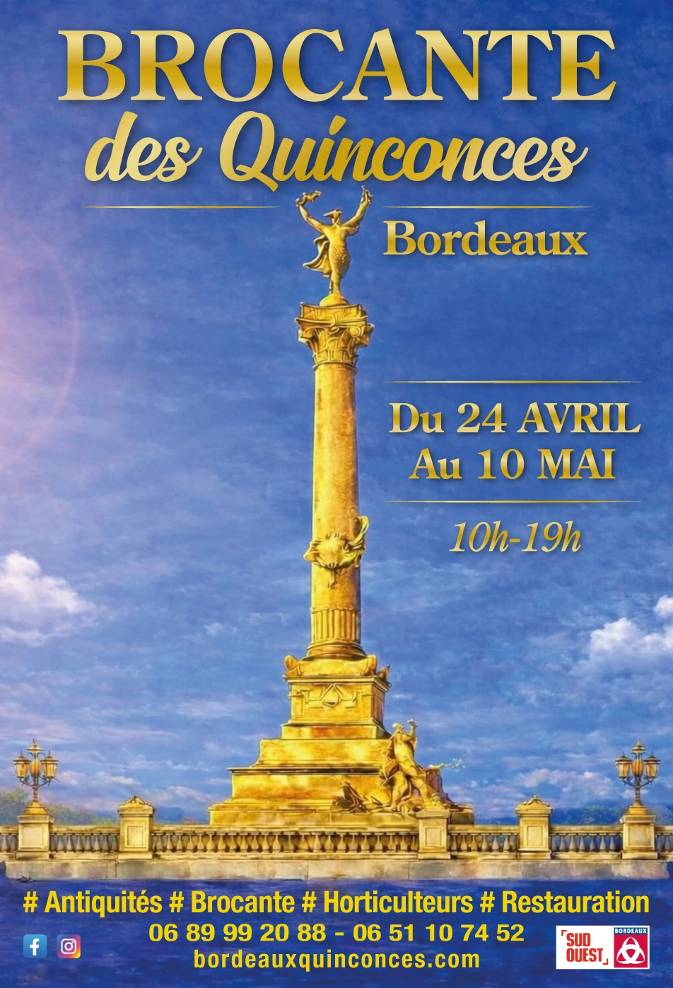 Affiche officielle de la Brocante de Bordeaux 2026 place des Quinconces avec brocante, horticulteurs et restauration