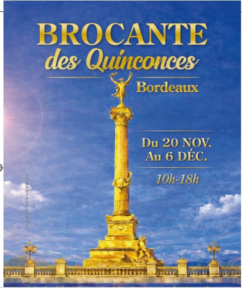 Affiche officielle de la Brocante de Bordeaux 2026 place des Quinconces avec brocante, horticulteurs et restauration